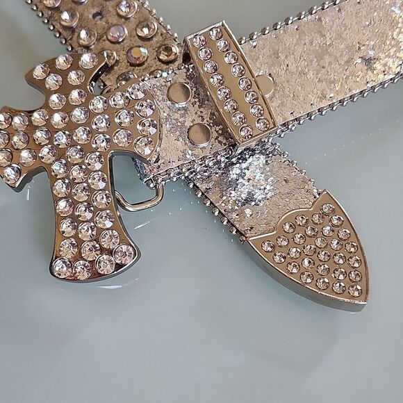 Bedazzled Belt With Cross Buckle - Picture 5 of 6